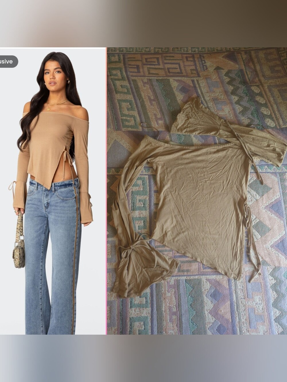 Edikted Asymmetric Off Shoulder Top Size Small Long Sleeve
